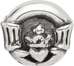 Sterling Silver Claddagh Bead with Antiqued Finish Solid Cast Design