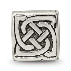 Sterling Silver 925 Celtic Block Bead with Antiqued Finish Solid Themed Design