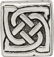 Sterling Silver 925 Celtic Block Bead with Antiqued Finish Solid Themed Design