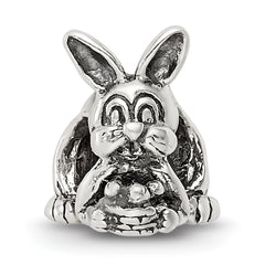 Sterling Silver 925 Bunny with Basket Bead Antiqued Solid Charm