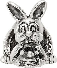 Sterling Silver 925 Bunny with Basket Bead Antiqued Solid Charm