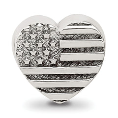 Sterling Silver 925 Heart Flag Bead with Antiqued Finish Solid Cast Design