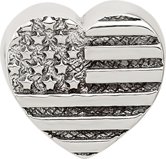 Sterling Silver 925 Heart Flag Bead with Antiqued Finish Solid Cast Design