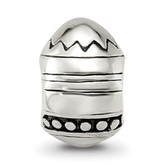 Sterling Silver 925 Easter Egg Bead with Antiqued Finish Solid Cast Design