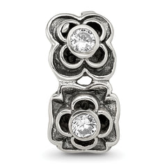 Sterling Silver 925 CZ Connector Bead with Antiqued Finish, Solid Design
