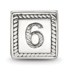 Sterling Silver 925 Antiqued Triangle Block Bead Number 6 Solid Design