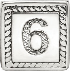 Sterling Silver 925 Antiqued Triangle Block Bead Number 6 Solid Design