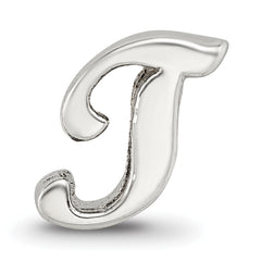 Sterling Silver 925 Script T Bead with Polished Finish