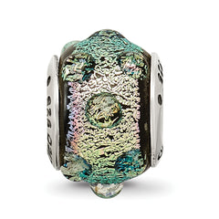 Sterling Silver 925 Purple Dichroic Glass Bead with Antiqued Finish