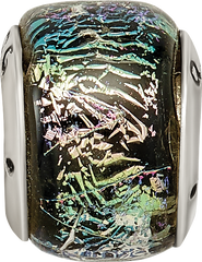 Sterling Silver 925 Dichroic Glass Bead with Antiqued Finish, 4mm Opening