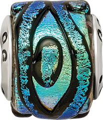 Sterling Silver Reflections Bead with Green Dichroic Glass and Antiqued Finish