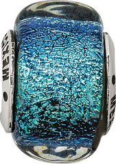 Sterling Silver 925 Antiqued Square Bead with Blue Dichroic Glass for Elegant Jewelry