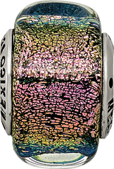 Sterling Silver 925 Purple Dichroic Glass Bead with Antiqued Finish