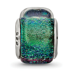 Sterling Silver 925 Green Dichroic Glass Triangle Bead Antiqued Finish Elegant Charm