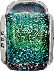 Sterling Silver 925 Green Dichroic Glass Triangle Bead Antiqued Finish Elegant Charm