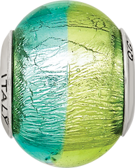 Sterling Silver Murano Glass Bead with Antiqued Finish in Green and Blue
