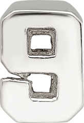 Sterling Silver 925 Number 9 Bead with Polished Solid Finish