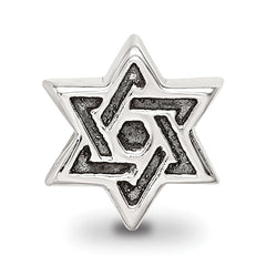 Sterling Silver 925 Kids Star of David Bead with Antiqued Finish Solid Cast Design