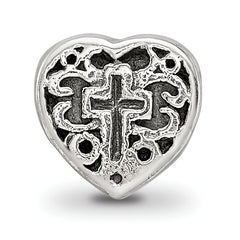 Sterling Silver 925 Kids Heart Bead with Cross and Scroll Design