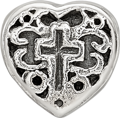 Sterling Silver 925 Kids Heart Bead with Cross and Scroll Design