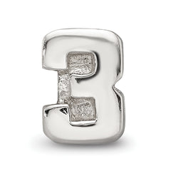 Sterling Silver 925 Polished Kids Bead with Number 3 Solid Design