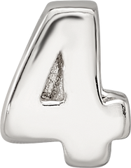 Sterling Silver 925 Kids Number 4 Bead Polished Solid Charm
