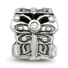 Sterling Silver 925 Butterfly Bead with CZ Accent Antiqued Finish