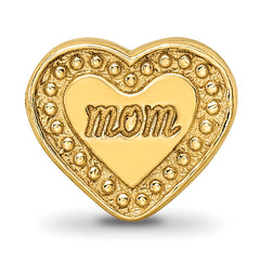 Sterling Silver 925 Gold-Plated Mom Heart Bead with Polished Finish