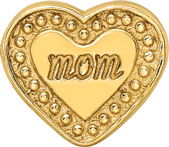 Sterling Silver 925 Gold-Plated Mom Heart Bead with Polished Finish
