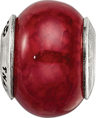 Sophia Jewelers Polished 925 Sterling Silver Agate Bead with Fuschia Cracked Stone