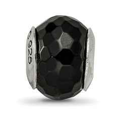 Sterling Silver 925 Polished Black Agate Bead Elegant Earth-Inspired Design