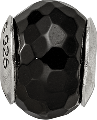 Sterling Silver 925 Polished Black Agate Bead Elegant Earth-Inspired Design