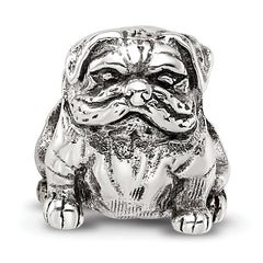Sterling Silver 925 Bulldog Bead with Antiqued Finish Loyal Pet Lover's Charm