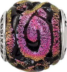 Sterling Silver 925 Purple Dichroic Glass Bead with Polished Finish and Elegant Shine