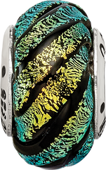 Sterling Silver Green Swirl Dichroic Glass Bead with Polished Finish for Charm Bracelets