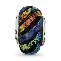 Sterling Silver Rainbow Swirl Dichroic Glass Bead with Polished Finish for Elegant Jewelry
