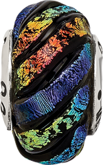 Sterling Silver Rainbow Swirl Dichroic Glass Bead with Polished Finish for Elegant Jewelry