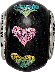 Sterling Silver 925 Dichroic Glass Bead with Pink/Purple Hearts Elegant & Polished Charm