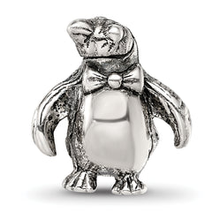 Sterling Silver 925 Penguin Bead with Antiqued Finish Solid Cast Design