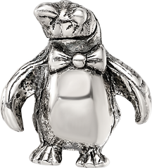 Sterling Silver 925 Penguin Bead with Antiqued Finish Solid Cast Design