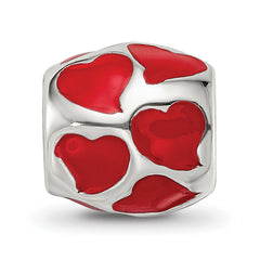 Sterling Silver 925 Red Enameled Hearts Bead with Antiqued Finish