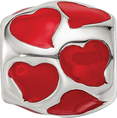 Sterling Silver 925 Red Enameled Hearts Bead with Antiqued Finish