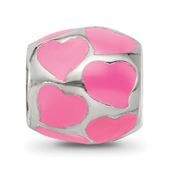 Sterling Silver 925 Pink Enameled Hearts Bead with Antiqued Finish