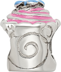 Sterling Silver Reflections Pink Enameled Cupcake Bead