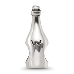 Sterling Silver 925 Wine Bottle Bead with Antiqued Finish Solid Themed Design