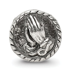 Sterling Silver 925 Praying Hands Bead with Antiqued Finish Solid Themed Design