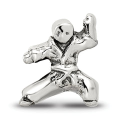 Sterling Silver 925 Karate Person Bead Antiqued Solid Themed Design