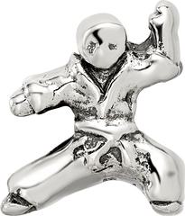 Sterling Silver 925 Karate Person Bead Antiqued Solid Themed Design