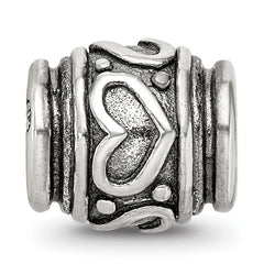 Sterling Silver 925 Heart Bead with Antiqued Finish Solid