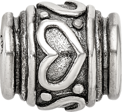 Sterling Silver 925 Heart Bead with Antiqued Finish Solid